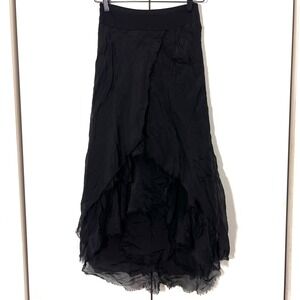 Tempo Paris Midi Skirt Silk Layered Asymmetrical Raw Hem Whimsigoth Fairy Boho M